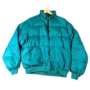 Vintage Eddie Bauer Mens L Teal Down Puffer Jacket Outdoor Goose Down 80s